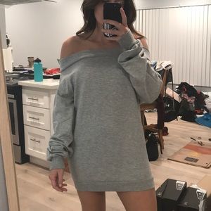 Gray off the shoulder sweatshirt dress